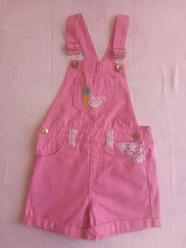 Macacão Jeans Bebê Menina Tip Top - Rosa - Tamanho 3