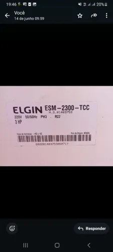 Unidade condensadora Elgin ESM 2300 220V 3HP 50/60 HZ R22 TRIFÁSICO
