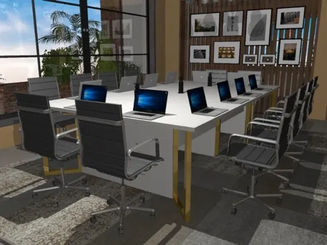 Mesa Reunião Corporativa Trapeze Off White Gold.12 lugares. L360cm x P180cm x A74cm