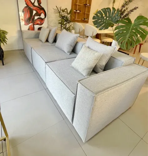 Sofá Modular Cinza Moderno e Confortável