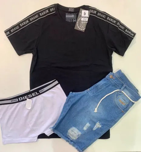 Kit Roupa Masculina - Camiseta + Bermuda + Cueca