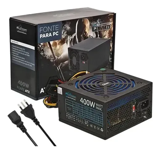Fonte Atx 400w Real P/ Pc Gamer Potência E Desempenho Cor Preto