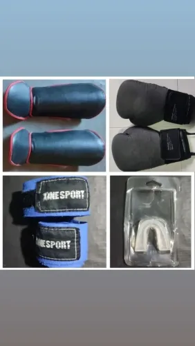 Kit Muay Thai/ luvas + caneleiras + bucal + bandagem