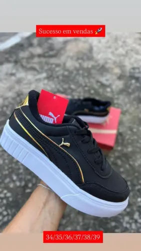 Tênis Puma Feminino Preto com Detalhes Dourados