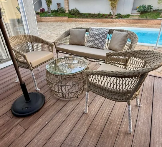 Sofa area externa gourmet sacada alumínio corda nautica almofada 
