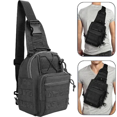 Mini Bolsa Mochila Tiracolo Transversal Tática no Estilo Militar Cor Preto em São Luís ma
