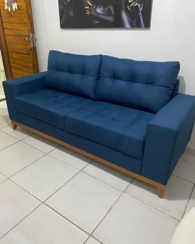 Sofá 3 Lugares Azul - Novo!