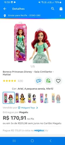 Boneca Princesas Disney Ariel Saia Cintilante - Mattel