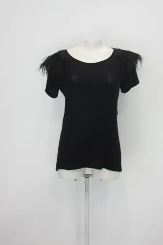 Blusa Ellus feminina preta com plumas -  Tam P