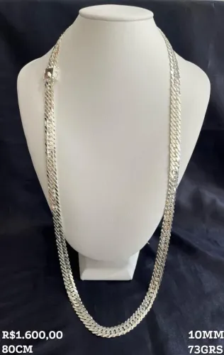 CORRENTE ELO DUPLP 80CM 10MM COM TRANCA PEGA LADRA (PRATA 925)