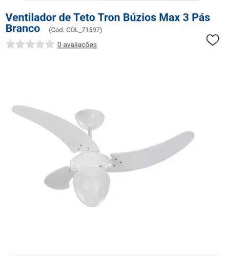 Ventilador de Teto Tron Búzios Max 3 Pás Branco