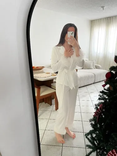 CONJUNTO PIJAMA BRANCO DE CALÇA DIA DA NOIVA MAKING OFF