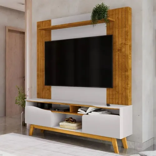 Home Atalaia Larg. 1.80m Nature/Off C/ Detalhe Frisado para TV até 75" rf87