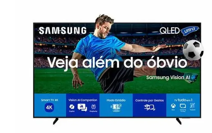 Samsung Vision AI Smart TV 55" QLED 4K Nova Nota fiscal Processador Q4 AI, HDR, UHD, 3