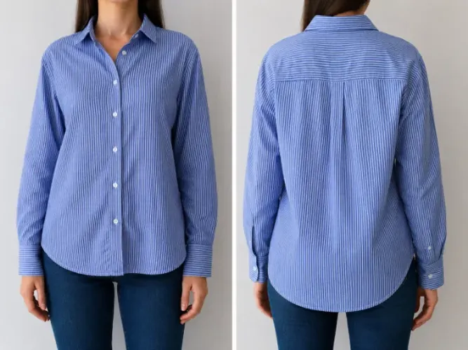 Camisa Feminina Listrada Azul e Branca Tam. P