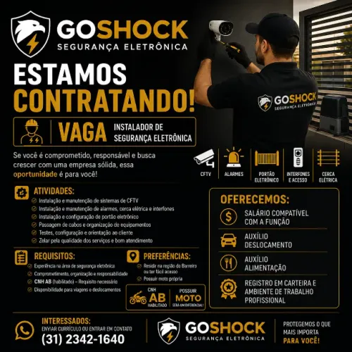 VAGA INSTALADOR SEGURANÇA ELETRÔNICA