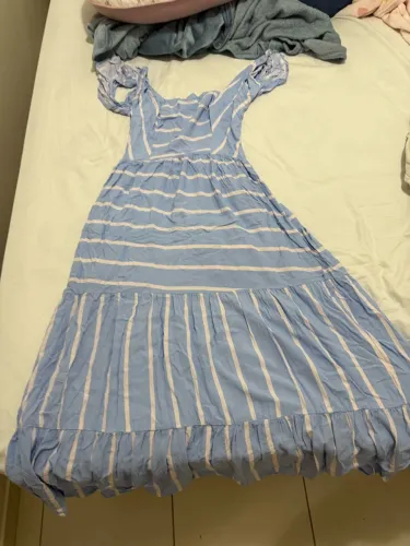 Vestido azul longo, bom pra grávida