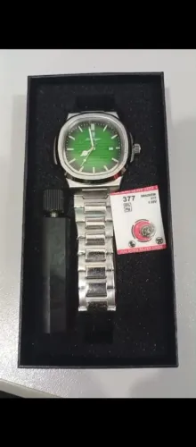 Relógio masculino poedagar 613 de aço inox com fundo verde