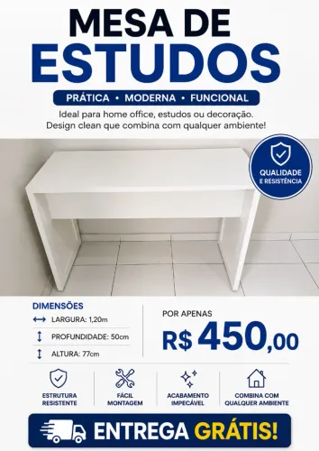 Mesa Simples e Moderna 1,20m - Aproveite!