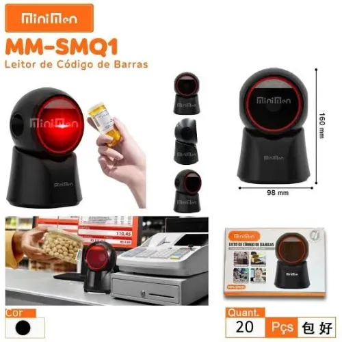 Leitor de Código de Barras Scanner de Mesa Fixo Redondo 1D 2D USB Automático