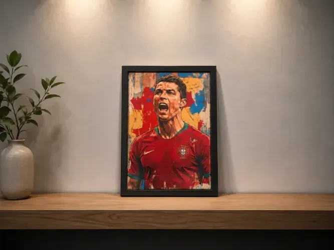 Quadro Decorativo Cristiano Ronaldo Cr7 Moldura Mdf Preto