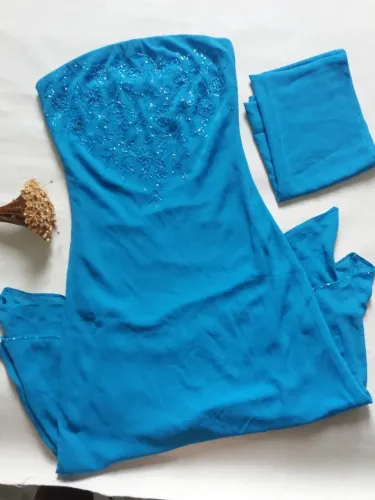 VESTIDO DE FESTA LONGUETE TOMARA QUE CAIA COM BORDADO E ECHARPE - SEMINOVO PERFEITO!