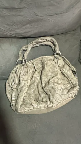 Bolsa tressê couro legítimo bege