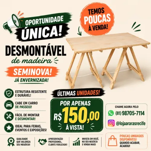 Mesa de Madeira Desmontável