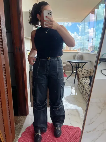 Calça cargo jeans Preta 