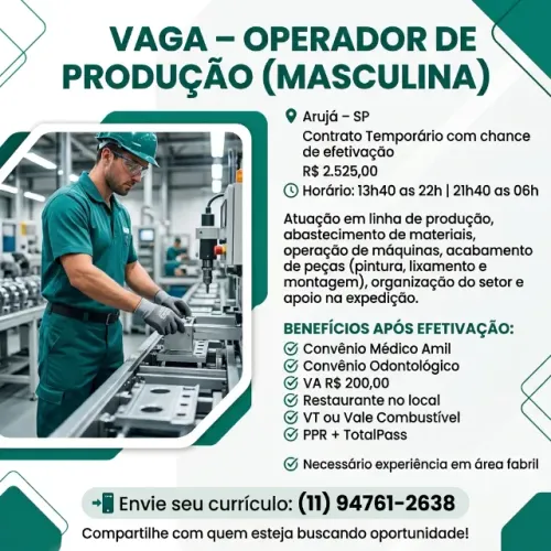 OPERADOR DE PRODUÇÃO (VAGA MASCULINA)