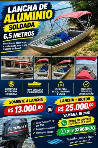 Lancha de Alumínio + Motor Yamaha 15 HP - Excelente Oportunidade!