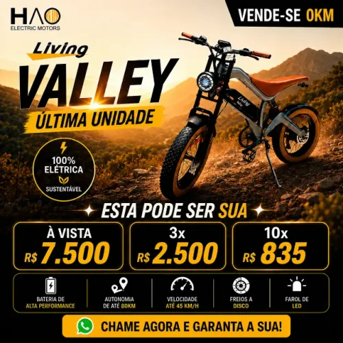 10 vezes  - Bicicleta Elétrica HAO Living Valley 750W EM ATÉ 10 VEZES
