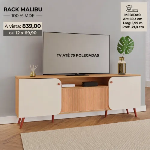 PROMOÇÃO URGENTE - Rack Malibu 100% MDF para Tv com até 75 POLEGADAS