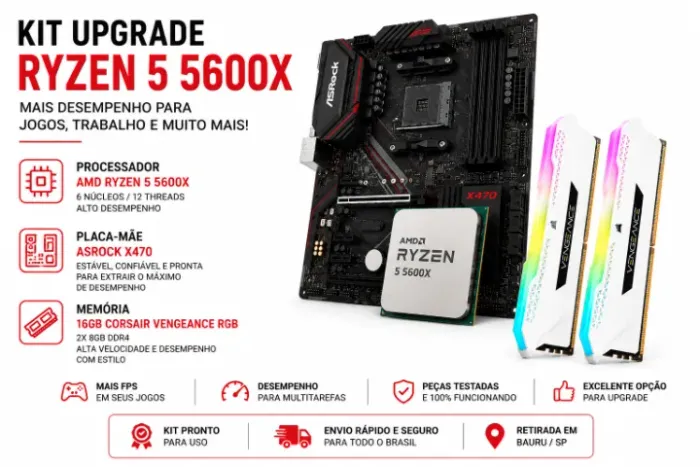 Kit Ryzen 5 5600X + Placa-mãe X470 + 16GB DDR4