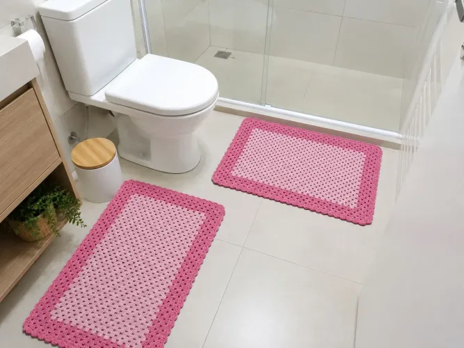 Tapetes de crochê retangular 75x50 Rosa bebê/ Pink