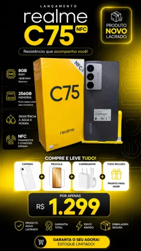 Celular  Realme C75 NFC  8gb / 256gb + Capinha + Película + Carregador Novo Lacrado / Some