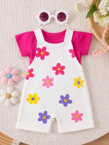 Conjunto de Bebê Menina Jardineira + Camisa