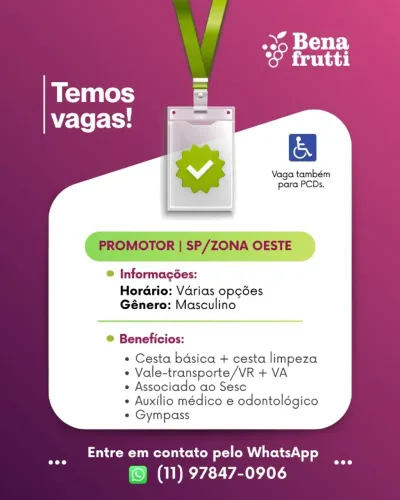 VAGA DE PROMOTOR DE VENDA 