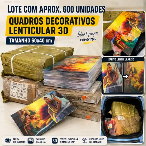 OPORTUNIDADE. Lote Aprox. 600 Quadros 3D Lenticular 60x40 | Ideal p/ Revenda