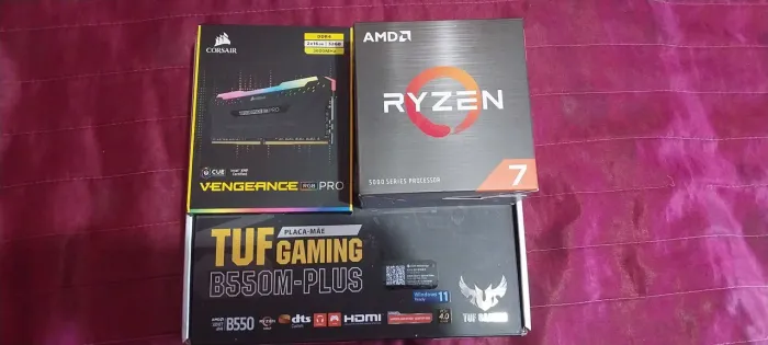 Kit AM4 Ryzen 7 5800XT, B550M Tuf Gaming, Memória Ram Corsair 32gb 3600mhz 