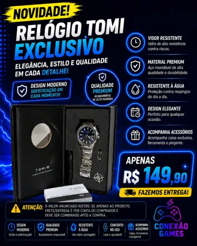Relógio TOMI Masculino Premium Aço Inoxidável Novo Com Caixa