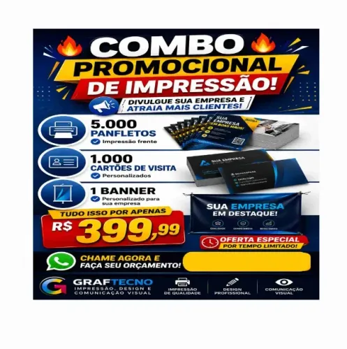 Combo empresarial : 1 banner + 1000 cartões de visita + 5000 panfletos