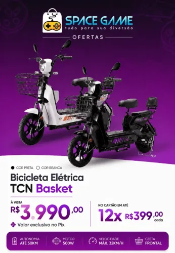 Bicicleta Elétrica TCN Basket 500W - Nova na Caixa (Cores Preta e Branca)