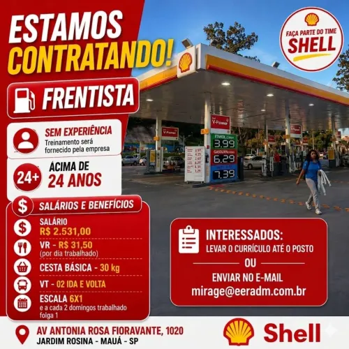 Vagas para Frentista SEM EXPERIÊNCIA.