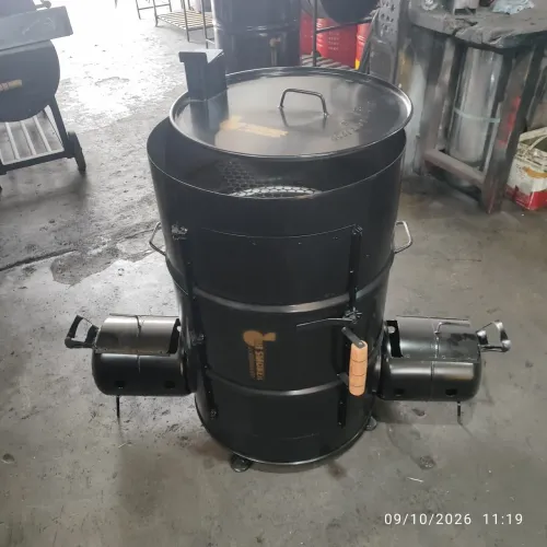 Churrasqueira de tambor com três grelhas reforçada para assar e defumar