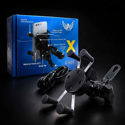 Suporte Universal C/ Carregador turbo P/ Moto<br><br>Celular Usb stallion aprovado anatel
