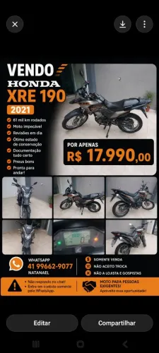 Vendo moto HONDA XRE 190