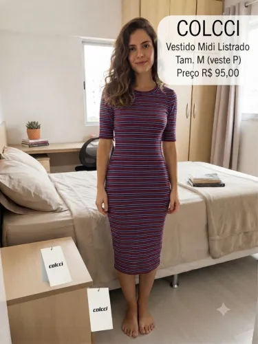 vestido midi colcci listrado m (veste p)