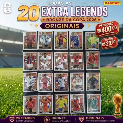 Kit Completo 20 Figurinhas Legends Extra Sticker Copa do Mundo 2026 - Bronze