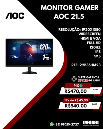 Monitor Gamer AOC 21,5" Full HD 120Hz